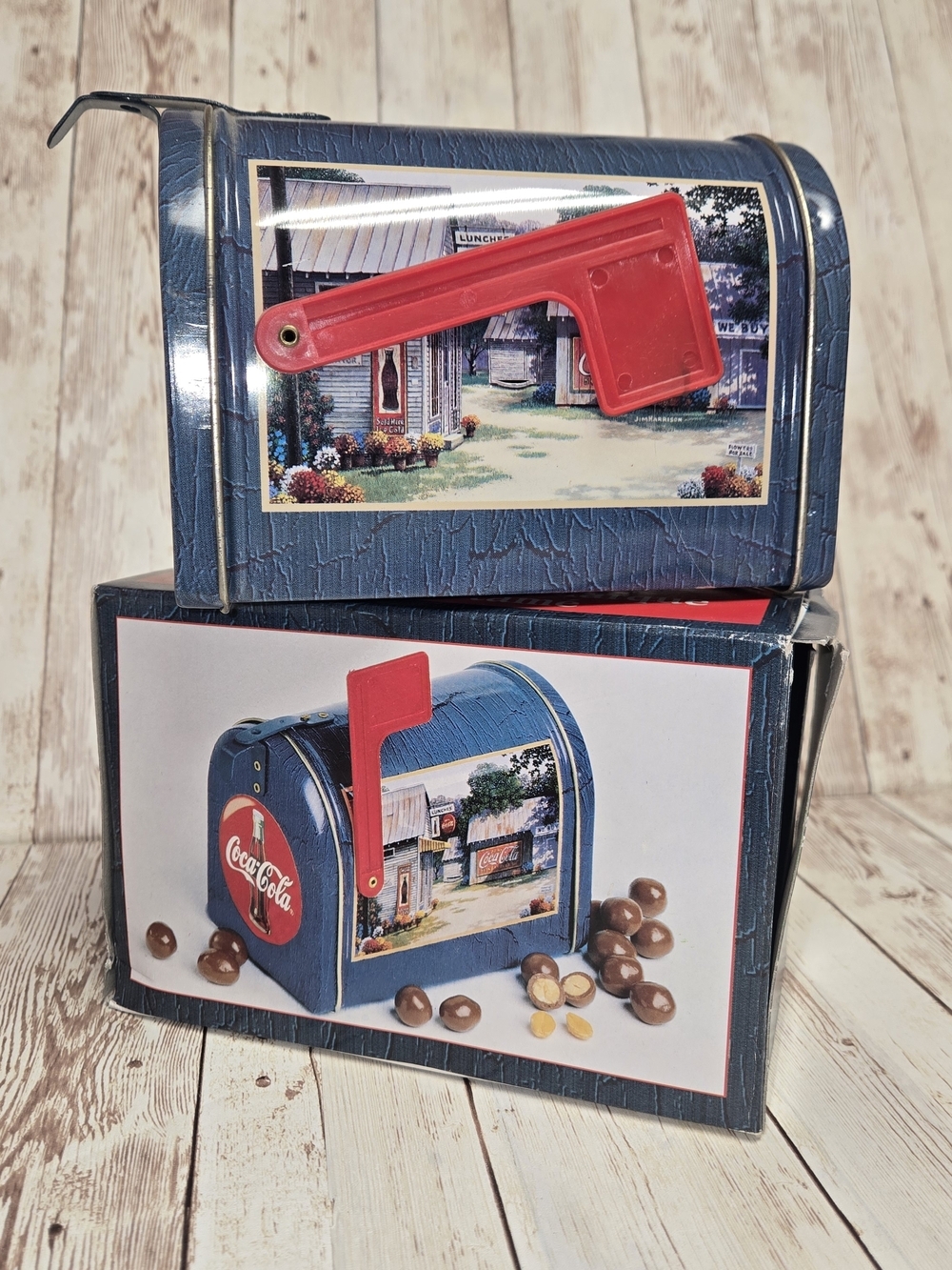 Coca-Cola Mini Mailbox Candy Tin - Blue with Red Flag